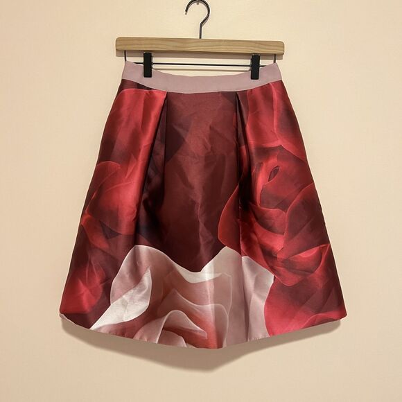 Ted Baker Nell Porcelain Rose Full A-Line Skirt Maroon Pink Women's Size Small - Picture 4 of 11